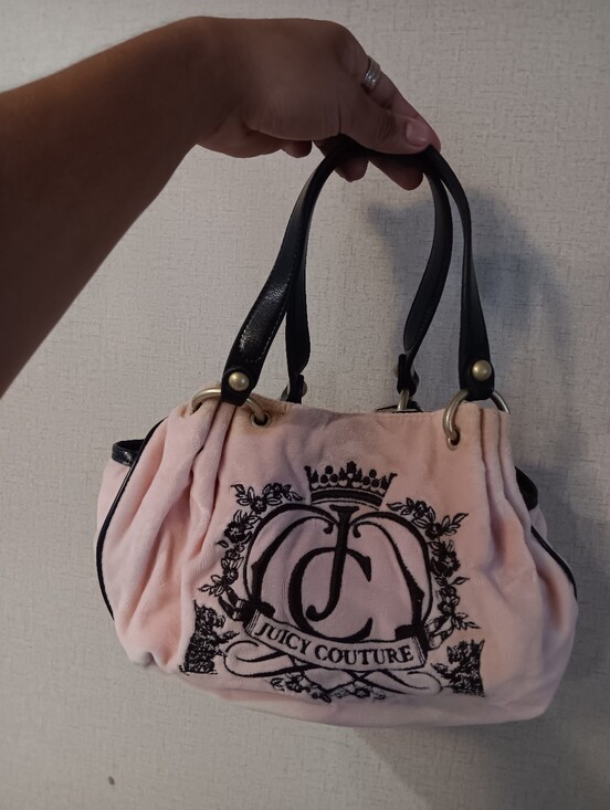 Juicy Couture Handbags - Y2k Cute Juicy Couture Pink Velvet Satchel with Black Handlesb